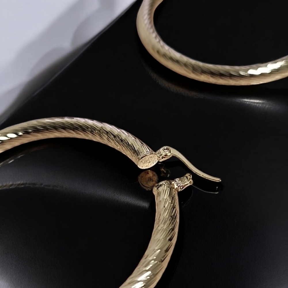 ANNE KLEIN Large Gold Hoops 60mm 2.38" Etched Textured Hoop Earrings Luxe Vibe - Picture 5 of 12